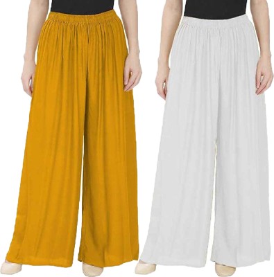 Qeheem Regular Fit Women Yellow, White Trousers