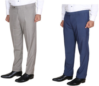 IndiWeaves Regular Fit Men Blue, Grey Trousers