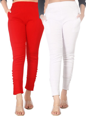DKD Slim Fit Women Red, White Trousers