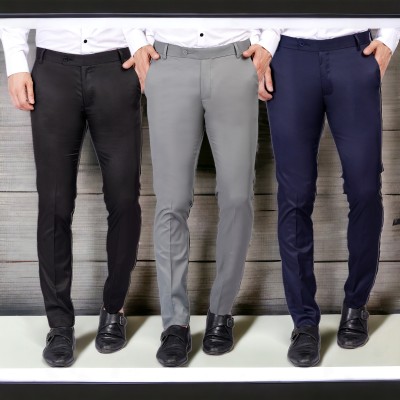 FUKUSO Regular Fit Men Black, Grey, Dark Blue Trousers