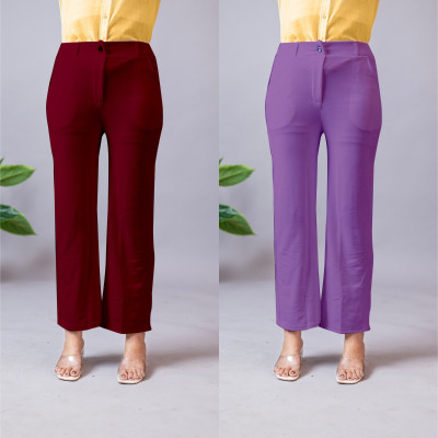 High Glitz Regular Fit Women Maroon, Purple Trousers