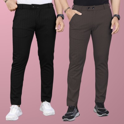 GIBBONTE Regular Fit Men Black, Brown Trousers