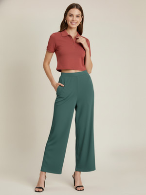 Moda Rapido Flared Women Green Trousers