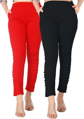 DKD Slim Fit Women Red, Black Trousers