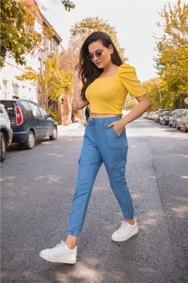 Snapup Flared Women Light Blue Trousers