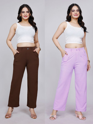 NJ's Regular Fit Women Brown, Purple Trousers