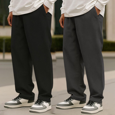 FABFLEE Self Design Men Black, Grey Track Pants
