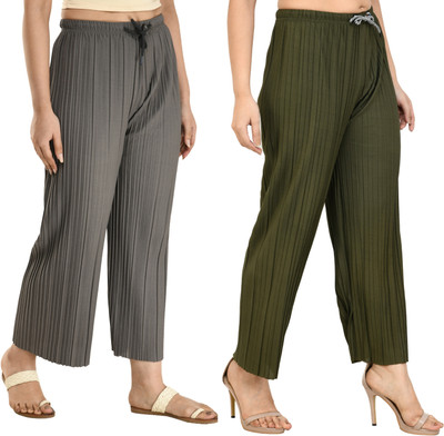 TOLIKE Relaxed Women Grey, Dark Green Trousers
