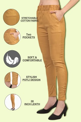 HOOQLOCK Skinny Fit Women Beige Trousers