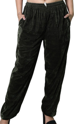 myplusfashion Loose Fit Women Dark Green Trousers