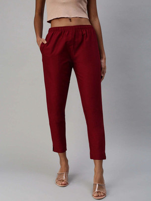 High Glitz Regular Fit Women Maroon Trousers