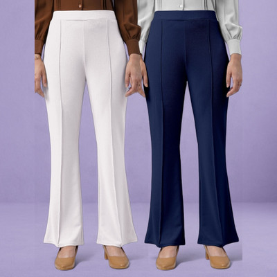 HouseOfCommon Loose Fit Women White, Dark Blue Trousers