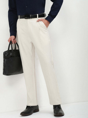 SHOWOFFFF Slim Fit Men Cream Trousers