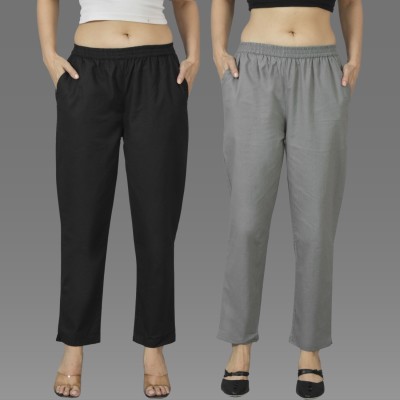 QuaClo Regular Fit Women Black, Grey Trousers