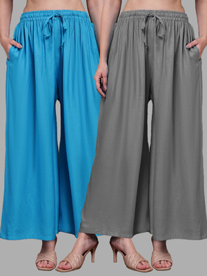 VALLES365 by S.c. Flared Women Grey, Blue Trousers