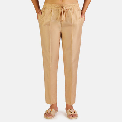 NOORI Regular Fit Women Gold Trousers