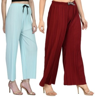 TOLIKE Regular Fit Women Light Blue, Maroon Trousers