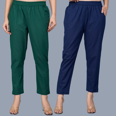 QuaClo Regular Fit Women Green, Dark Blue Trousers