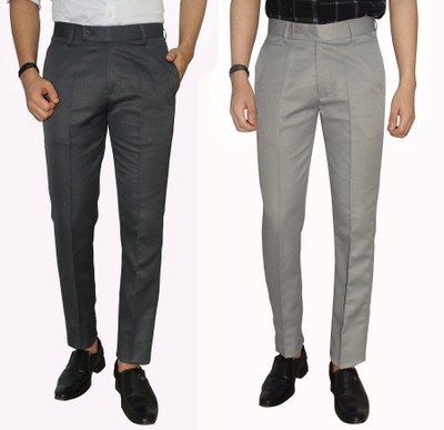 Kundan Regular Fit Men Grey, Cream Trousers