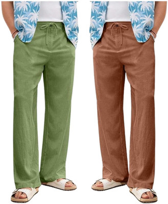 Leriya Fashion Regular Fit Men Green, Brown Trousers