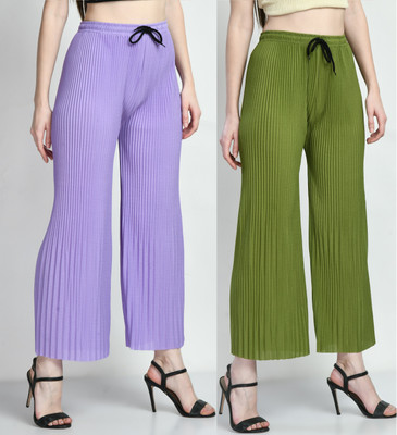 GLADLY Regular Fit Women Purple, Light Green Trousers