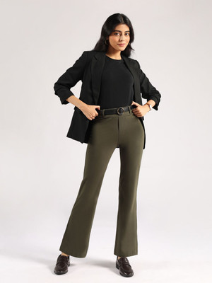 BlissClub AM:PM Cotton Flare Pants, Lite - Regular Flared Women Green Trousers