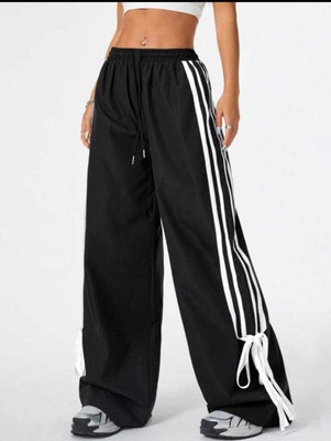 SRR STORE Striped Women Black Track Pants