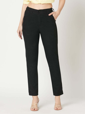 Kraus Jeans Women Black Mid-Rise Slim Fit Trousers Slim Fit Women Black Trousers