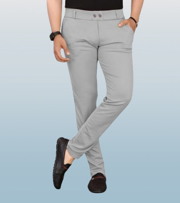 CIVIRASTYLE Slim Fit Men Grey Trousers