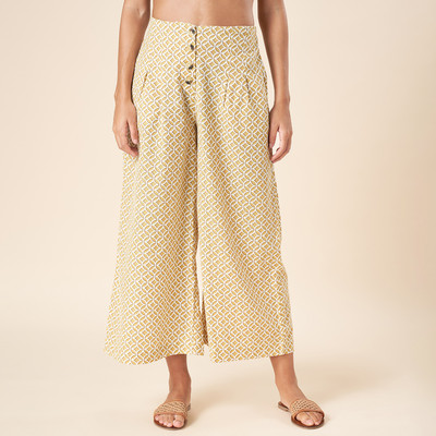 Akkriti by Pantaloons Flared Women Yellow, White Trousers