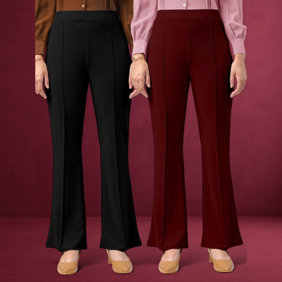 HouseOfCommon Comfort Fit, Regular Fit Women Black, Maroon Trousers