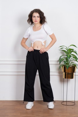 Pop Stitch Regular Fit Women Black Trousers