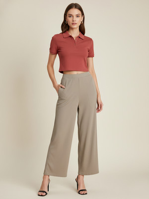 Moda Rapido Flared Women Beige Trousers
