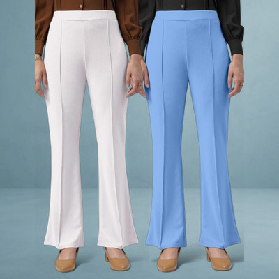 Anitafashion Loose Fit Women White, Light Blue Trousers