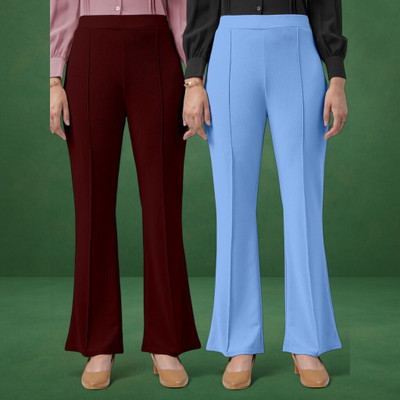 Anitafashion Comfort Fit, Regular Fit Women Maroon, Light Blue Trousers