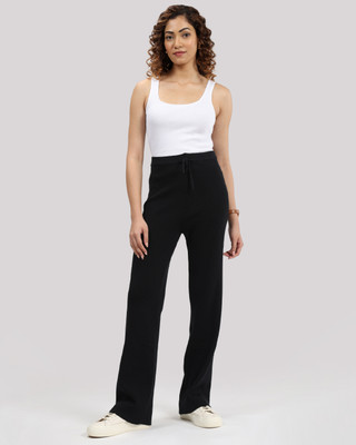 BlissClub Move All Day Ribbed Pants - Tall Women Black Trousers
