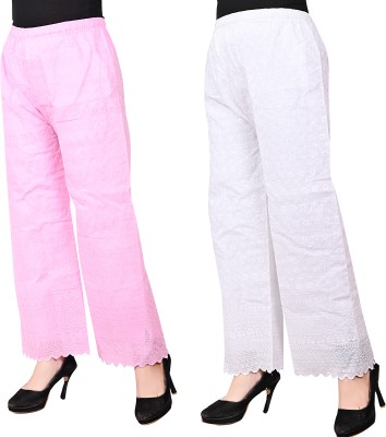 ANTRUE Regular Fit, Relaxed Women Pink, White Trousers