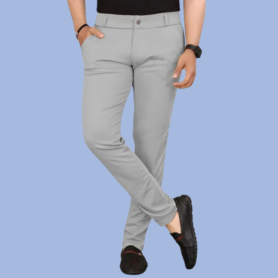 Raienterprises Slim Fit Men Silver Trousers