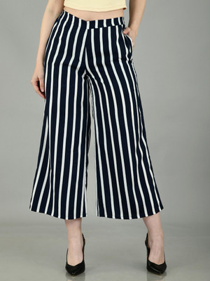 Ostara Regular Fit Women Black, White Trousers