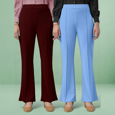 lookskky Comfort Fit, Regular Fit Women Maroon, Light Blue Trousers