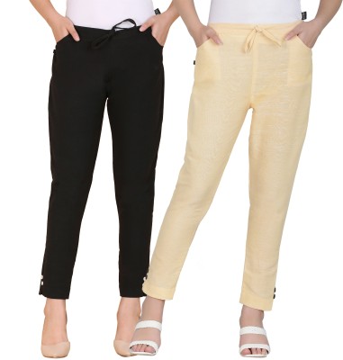 QISHRA Relaxed Women Black, Gold Trousers