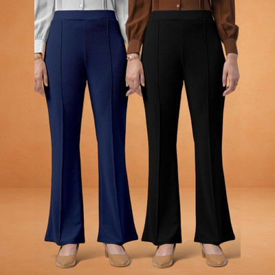 Anitafashion Comfort Fit, Regular Fit Women Dark Blue, Black Trousers