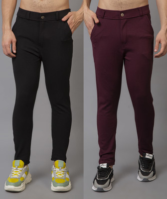 lapataclub Slim Fit Men Maroon, Black Trousers