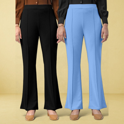 jenile stoor Comfort Fit, Regular Fit Women Black, Light Blue Trousers