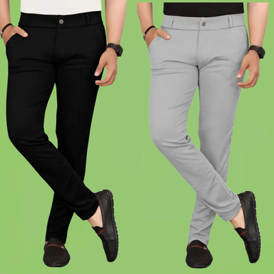 Raienterprises Slim Fit Men Black, Silver Trousers