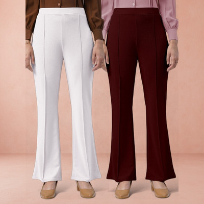 Anitafashion Loose Fit Women White, Maroon Trousers