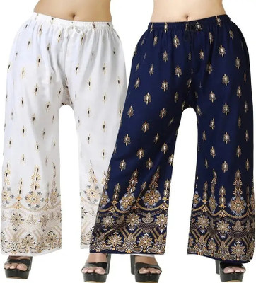 SHENEXAS Regular Fit Women Dark Blue, White Trousers