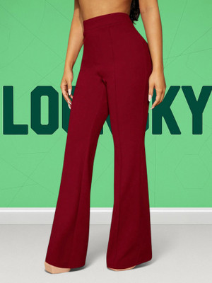 HOC Regular Fit Women Maroon Trousers