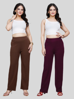 NUCLOTHS Regular Fit Women Brown, Maroon Trousers