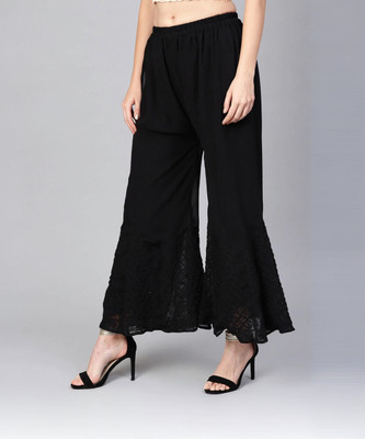 Afia Lucknowi Chikankari Relaxed Women Black Trousers